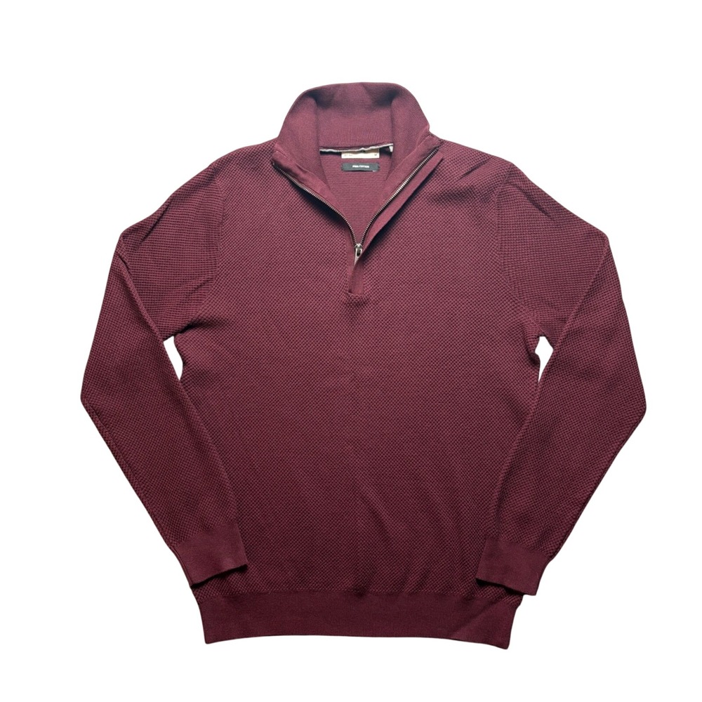 C&A Sweater Mens M Burgundy‎ Pima Cotton Quarter Zip Textured Pullover Mock Neck